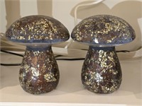 Pair of Mosaic Style Light Up Mushroom Decor