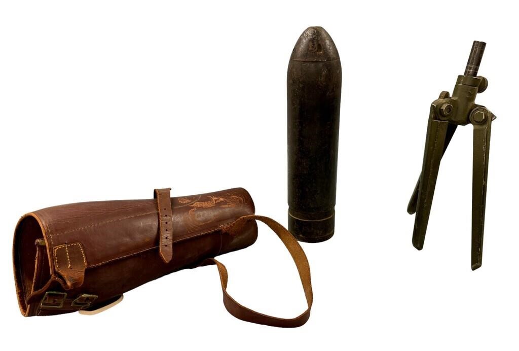 Asstd lot - large bullet; tripod and leather