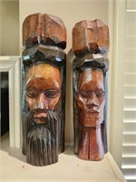 Pair of Hand Carved Wooden Figures
