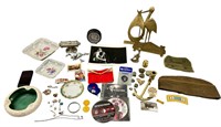 Lot including brass colored stork, No Smoking sign