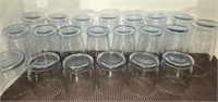 Shelf of 21 Clear Blue Glass Cups