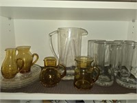 Shelf Lot of Glass Mugs Plates & More