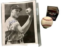 Bob Feller autographed photo & baseball