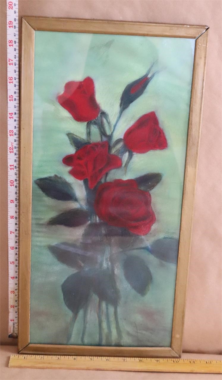 19"x10" Framed Rose Painting
