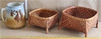 Wooden Baskets and Ceramic Pitcher