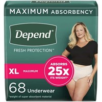 $55  Depend Women's Underwear, XL, Blush, 68Ct