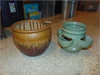 (2) Stoneware Flower Pots