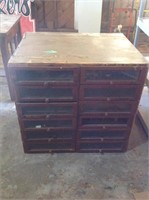 Vintage wood cabinet w/display glass front drawers