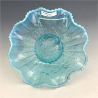 NW Blue Opal Peacock on the Fence Ruffled Bowl