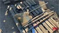 2 Corn Brooms, Wood handles, Garden tool,