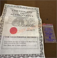 Genuine black star of India with certificate of