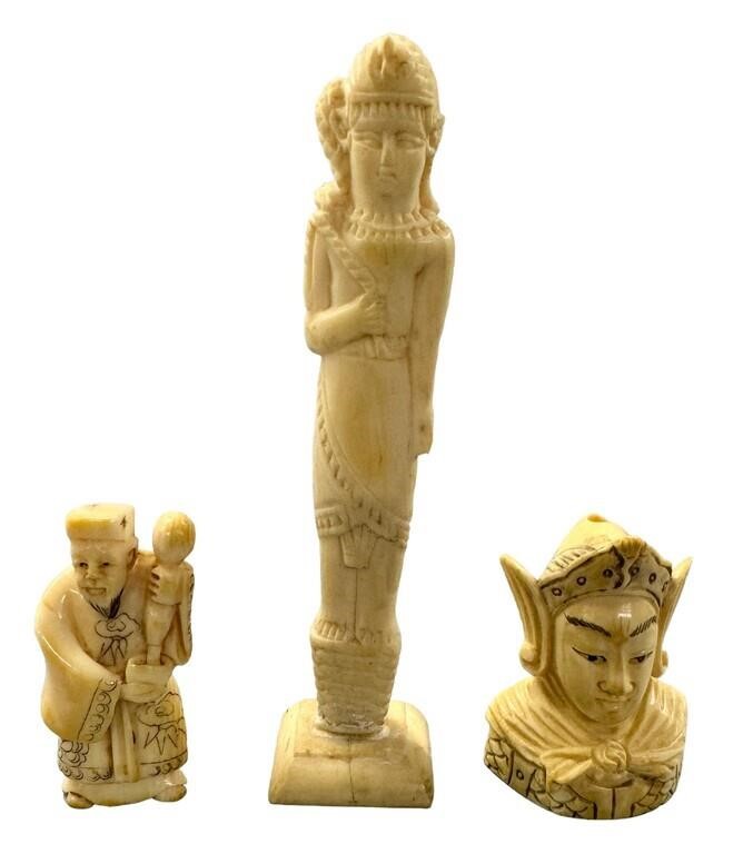 (3) carved Asian bone figures - as pictured;