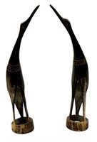 Pair of carved bone birds, tallest approx 14"
