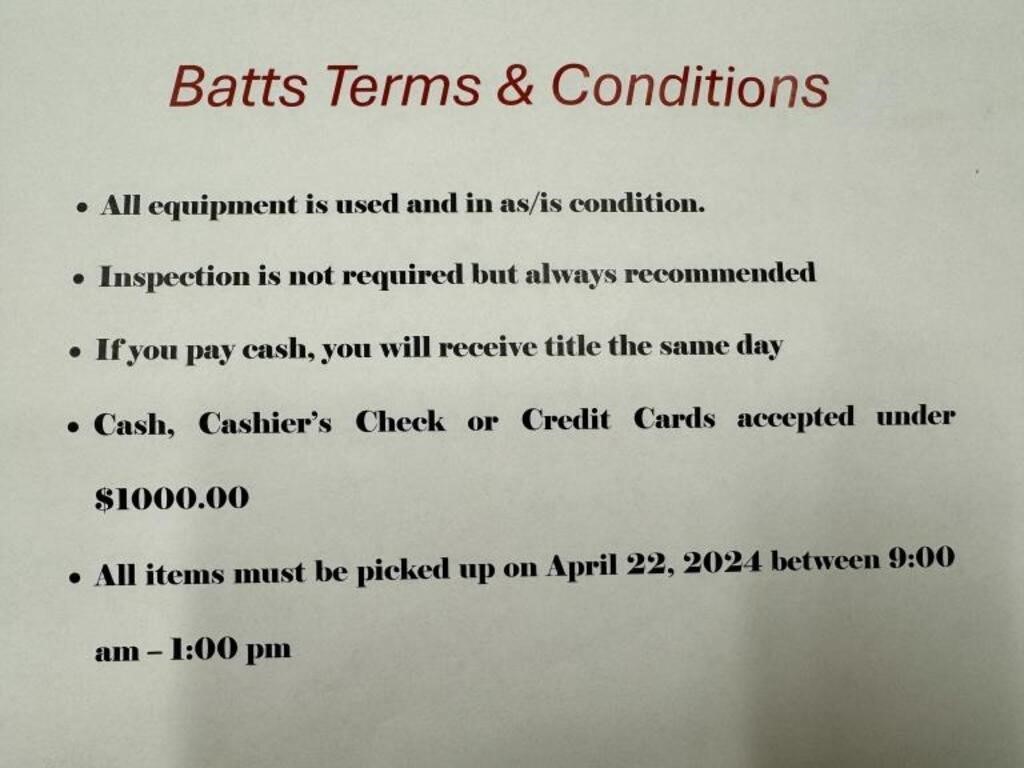 Batts Construction Retirement Online Auction