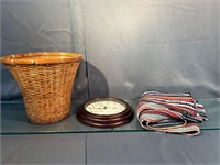 Wicker Basket 12"T x 13.5" DIA, Clock, Rug
