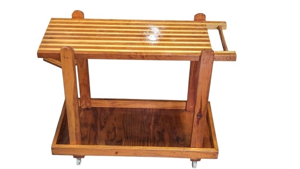 Wooden Serving Table on Wheels