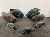 (7) Hand Carved Painted Wooden Angel Fish