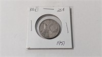 1951 Canada 25 Cent Silver Coin