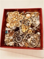 Estate Jewelry box of earrings & extras
