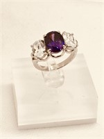 PreOwned Amethyst & White Saph Ring 2ct
