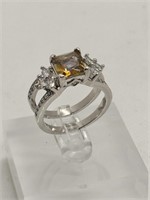 Smoky Amber Crystal estate Ring set in Silver