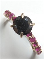 $2290 10K  Black Diamond(1.25ct) Ruby(0.36ct) Ring