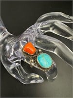 Sterling native ring coral/ turquoise size 6.5