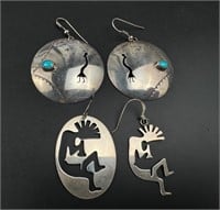 Two pairs of sterling hopi navajo earrings