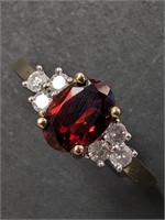 $1545 10K  Garnet 18"(1ct) Diamond(0.2ct) Ring