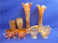 Lot Of Amber Carnival Glass
