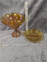 Vintage Carnival Glass Stem Bowl/Marigold glass