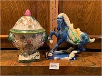 Oriental Tang Dynasty Style Horse & Covered Dish
