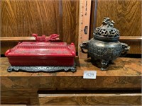 Vintage Oriental Dragon Jewelry Box & Foo Dog
