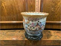 Oriental Planter On Wood Stand