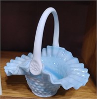 Blue & white Milk Glass Basket