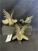 3 vintage Brass Fighting Roosters