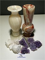 VTG Onyx Stone Vases w/ Amethyst &  White Sugar
