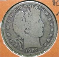 1907 Barber Silver Half Dollar - 90% Silver