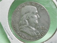 1957 Ben Franklin Silver Half Dollar - 90% Silver