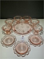 10 VTG Pink Depression Glass Pieces - Cake