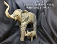 Vintage Set of 2 Oyster Shell Elephants