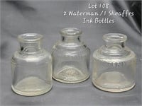 2 Waterman/1 Sheaffer Ink Bottles