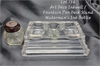 Art Deco Inkwell, Pen Desk Stand, Bottle