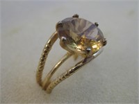 Sterling Silver Yellow Stone Ring - Hallmarked