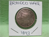 1843 Braided Hair Large Cent In Coin Flip
