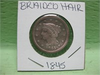 1845 Braided Hair Large Cent In Coin Flip