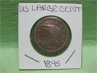 1845 Braided Hair Large Cent In Coin Flip