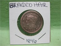 1846 Braided Hair Large Cent In Coin Flip