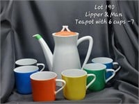 Lipper and Man Teapot with Cups