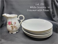 White Saucers, Creamer with Roses